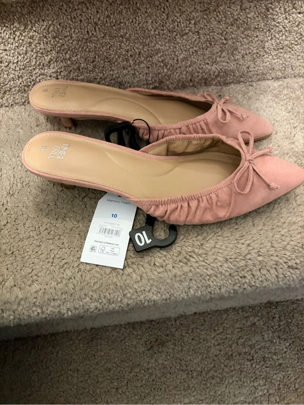 Pink Pointed Toe Slingback Kitten Heel with Bow - Size 10 with memory foam